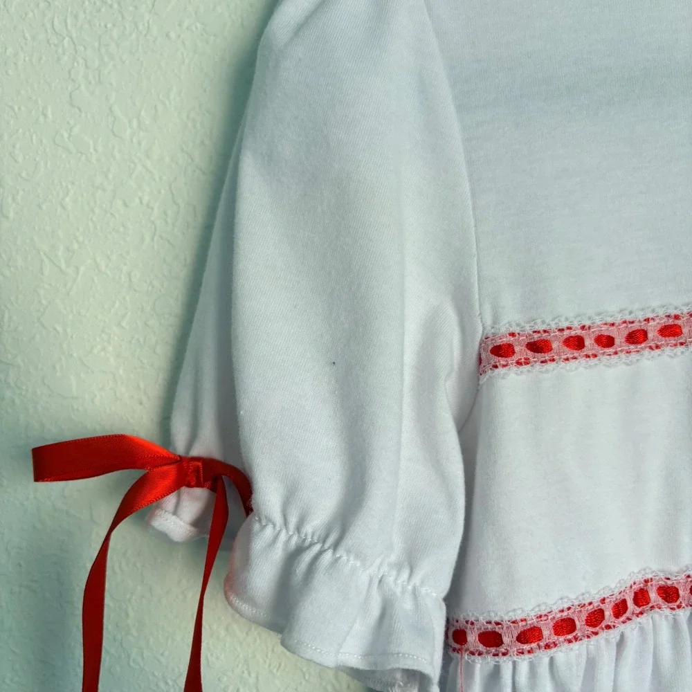 Abby & Evie Girls Christmas Smocked Dress White Red Holly Embroidery Size 12